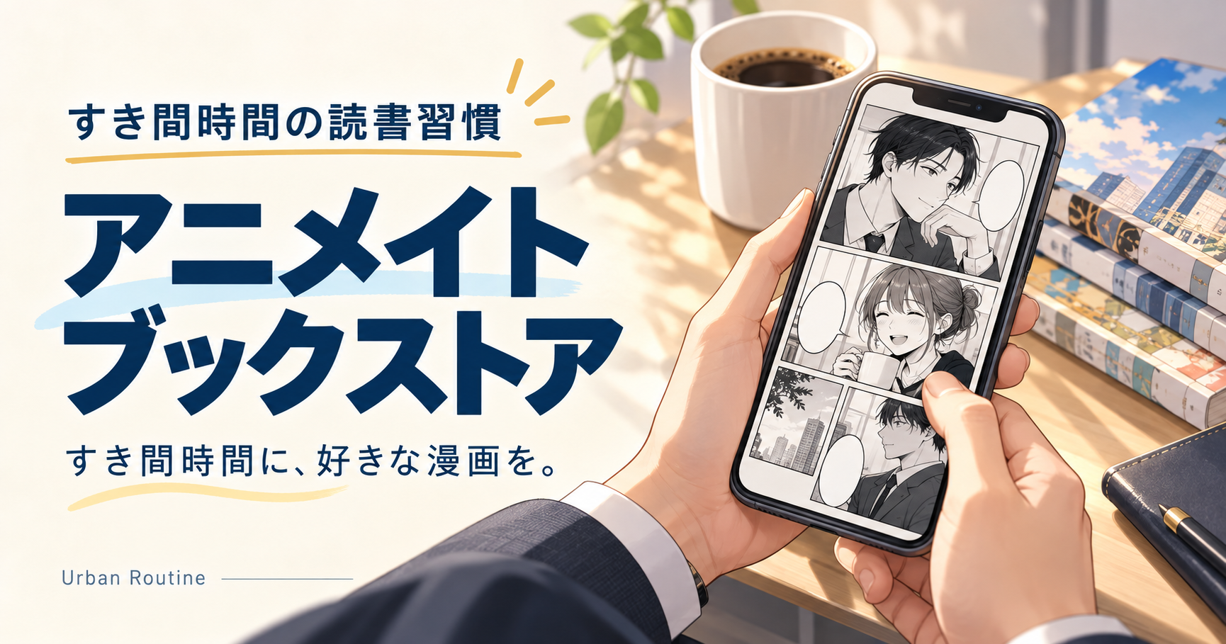 アニメイトブックストアでスマホから漫画を読む社会人